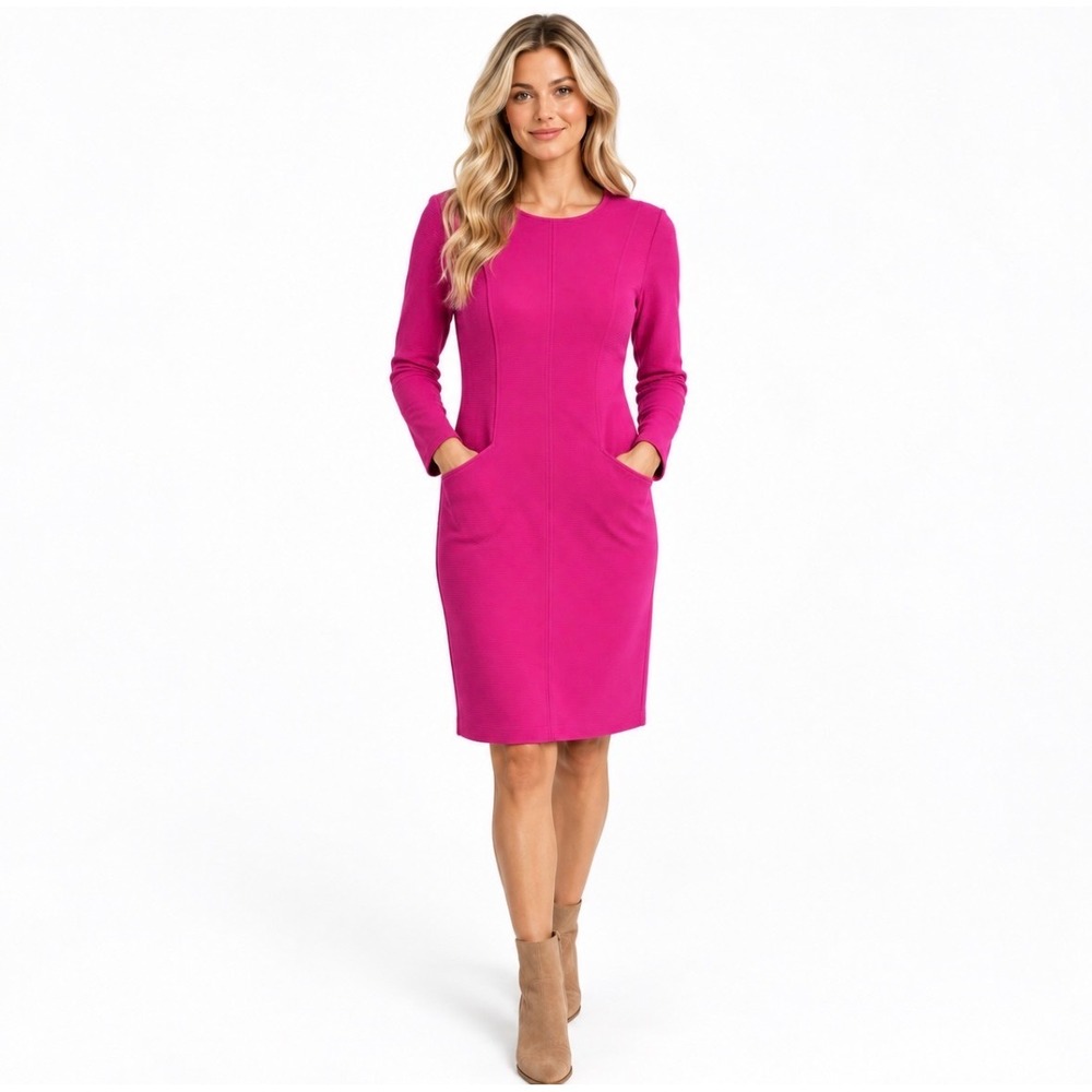 Boden Womens Pink Ottoman Ribbed Knit Long Sleeve Sheath Dress Size US 4R UK 8R